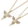 Collares con Dije 04.156.0438.1.20 Oro Laminado, Diseño de Angel, con Granate and Blanca Micro Pave, Pulido, Tono Dorado (02 MM Thickness, 20 Inches Length)