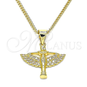 Collares con Dije 04.156.0439.18 Oro Laminado, Diseño de Angel, con Blanca Micro Pave, Pulido, Tono Dorado (02 MM Thickness, 18 Inches Length)
