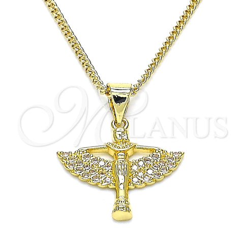 Collares con Dije 04.156.0439.18 Oro Laminado, Diseño de Angel, con Blanca Micro Pave, Pulido, Tono Dorado (02 MM Thickness, 18 Inches Length)