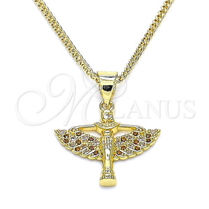 Collares con Dije 04.156.0439.1.20 Oro Laminado, Diseño de Angel, con Granate and Blanca Micro Pave, Pulido, Tono Dorado (02 MM Thickness, 20 Inches Length)