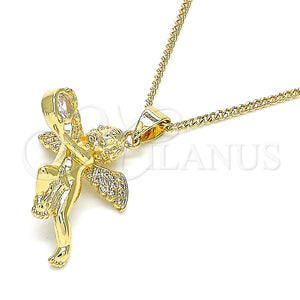 Collares con Dije 04.156.0440.20 Oro Laminado, Diseño de Angel, con Blanca Micro Pave and Blanca Zirconia Cubica, Pulido, Tono Dorado (02 MM Thickness, 20 Inches Length)