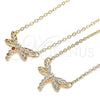Collares con Dije 04.156.0441.1.18 Oro Laminado, Diseño de Libélula, con Granate and Blanca Micro Pave, Pulido, Tono Dorado (02 MM Thickness, 18 Inches Length)