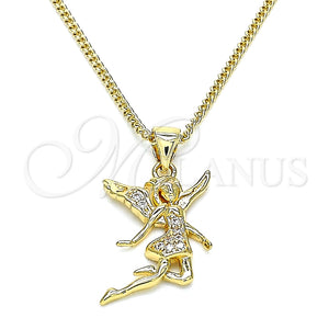 Collares con Dije 04.156.0443.20 Oro Laminado, Diseño de Angel, con Blanca Micro Pave, Pulido, Tono Dorado (02 MM Thickness, 20 Inches Length)
