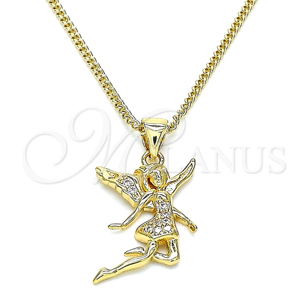 Collares con Dije 04.156.0443.20 Oro Laminado, Diseño de Angel, con Blanca Micro Pave, Pulido, Tono Dorado (02 MM Thickness, 20 Inches Length)
