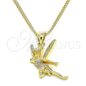 Collares con Dije 04.156.0444.20 Oro Laminado, Diseño de Angel, con Blanca Micro Pave, Pulido, Tono Dorado (02 MM Thickness, 20 Inches Length)