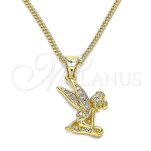 Collares con Dije 04.156.0445.20 Oro Laminado, Diseño de Angel, con Blanca Micro Pave, Pulido, Tono Dorado (02 MM Thickness, 20 Inches Length)
