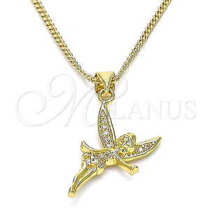Collares con Dije 04.156.0446.20 Oro Laminado, Diseño de Angel, con Blanca Micro Pave, Pulido, Tono Dorado (02 MM Thickness, 20 Inches Length)