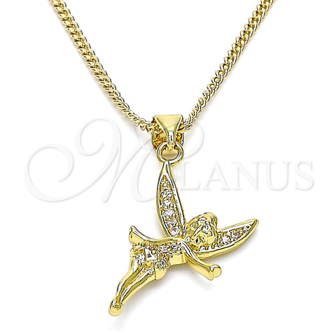Collares con Dije 04.156.0446.20 Oro Laminado, Diseño de Angel, con Blanca Micro Pave, Pulido, Tono Dorado (02 MM Thickness, 20 Inches Length)