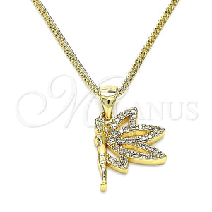 Collares con Dije 04.156.0447.20 Oro Laminado, Diseño de Angel, con Blanca Micro Pave, Pulido, Tono Dorado (02 MM Thickness, 20 Inches Length)