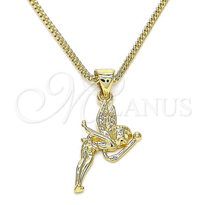 Collares con Dije 04.156.0448.20 Oro Laminado, Diseño de Angel, con Blanca Micro Pave, Pulido, Tono Dorado (02 MM Thickness, 20 Inches Length)