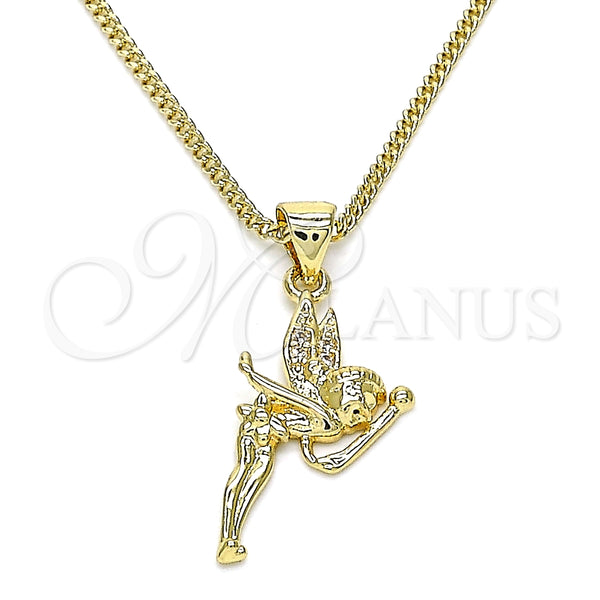 Collares con Dije 04.156.0448.20 Oro Laminado, Diseño de Angel, con Blanca Micro Pave, Pulido, Tono Dorado (02 MM Thickness, 20 Inches Length)