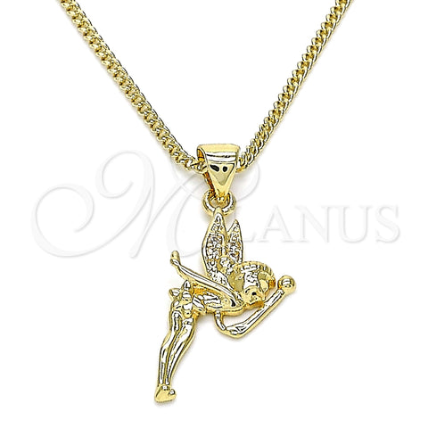Collares con Dije 04.156.0448.20 Oro Laminado, Diseño de Angel, con Blanca Micro Pave, Pulido, Tono Dorado (02 MM Thickness, 20 Inches Length)