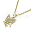 Collares con Dije 04.156.0449.20 Oro Laminado, Diseño de Angel, con Blanca Micro Pave, Pulido, Tono Dorado (02 MM Thickness, 20 Inches Length)