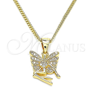 Collares con Dije 04.156.0449.20 Oro Laminado, Diseño de Angel, con Blanca Micro Pave, Pulido, Tono Dorado (02 MM Thickness, 20 Inches Length)