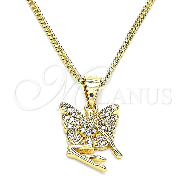 Collares con Dije 04.156.0449.20 Oro Laminado, Diseño de Angel, con Blanca Micro Pave, Pulido, Tono Dorado (02 MM Thickness, 20 Inches Length)