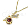Collares con Dije 04.156.0450.20 Oro Laminado, Diseño de Angel, con Granate Zirconia Cubica and Blanca Micro Pave, Pulido, Tono Dorado (02 MM Thickness, 20 Inches Length)