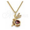 Collares con Dije 04.156.0450.20 Oro Laminado, Diseño de Angel, con Zirconia Cubica Granate y Micro Pave Blanca, Pulido, Tono Dorado (Grosor 02 MM, 20 Pulgadas de Largo)