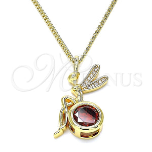 Collares con Dije 04.156.0450.20 Oro Laminado, Diseño de Angel, con Granate Zirconia Cubica and Blanca Micro Pave, Pulido, Tono Dorado (02 MM Thickness, 20 Inches Length)
