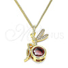 Collares con Dije 04.156.0450.20 Oro Laminado, Diseño de Angel, con Granate Zirconia Cubica and Blanca Micro Pave, Pulido, Tono Dorado (02 MM Thickness, 20 Inches Length)