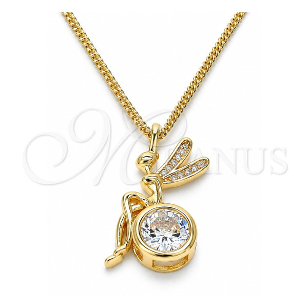 Collares con Dije 04.156.0450.1.20 Oro Laminado, Diseño de Angel, con Zirconia Cubica Blanca y Micro Pave Blanca, Pulido, Tono Dorado (Grosor 02 MM, 20 Pulgadas de Largo)