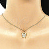 Collares con Dije 04.156.0452.20 Oro Laminado, Diseño de Mariposa, con Blanca Zirconia Cubica and Blanca Micro Pave, Pulido, Tono Dorado (02 MM Thickness, 20 Inches Length)
