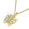 Collares con Dije 04.156.0452.20 Oro Laminado, Diseño de Mariposa, con Blanca Zirconia Cubica and Blanca Micro Pave, Pulido, Tono Dorado (02 MM Thickness, 20 Inches Length)