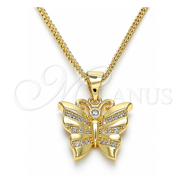 Collares con Dije 04.156.0452.20 Oro Laminado, Diseño de Mariposa, con Zirconia Cubica Blanca y Micro Pave Blanca, Pulido, Tono Dorado (Grosor 02 MM, 20 Pulgadas de Largo)