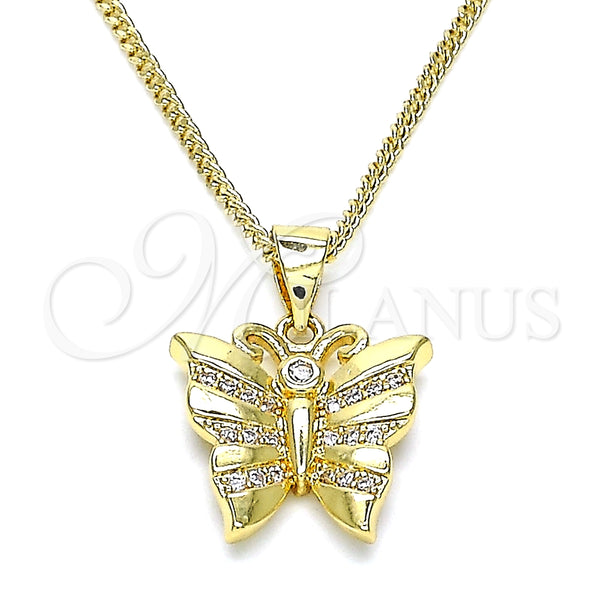 Collares con Dije 04.156.0452.20 Oro Laminado, Diseño de Mariposa, con Blanca Zirconia Cubica and Blanca Micro Pave, Pulido, Tono Dorado (02 MM Thickness, 20 Inches Length)