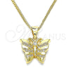 Collares con Dije 04.156.0452.20 Oro Laminado, Diseño de Mariposa, con Blanca Zirconia Cubica and Blanca Micro Pave, Pulido, Tono Dorado (02 MM Thickness, 20 Inches Length)