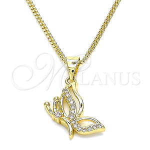 Collares con Dije 04.156.0454.20 Oro Laminado, Diseño de Mariposa, con Blanca Micro Pave, Pulido, Tono Dorado (02 MM Thickness, 20 Inches Length)