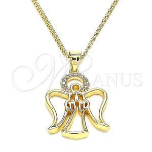 Collares con Dije 04.156.0456.20 Oro Laminado, Diseño de Angel, con Blanca Micro Pave, Pulido, Tono Dorado (02 MM Thickness, 20 Inches Length)