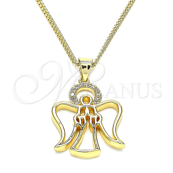 Collares con Dije 04.156.0456.20 Oro Laminado, Diseño de Angel, con Blanca Micro Pave, Pulido, Tono Dorado (02 MM Thickness, 20 Inches Length)