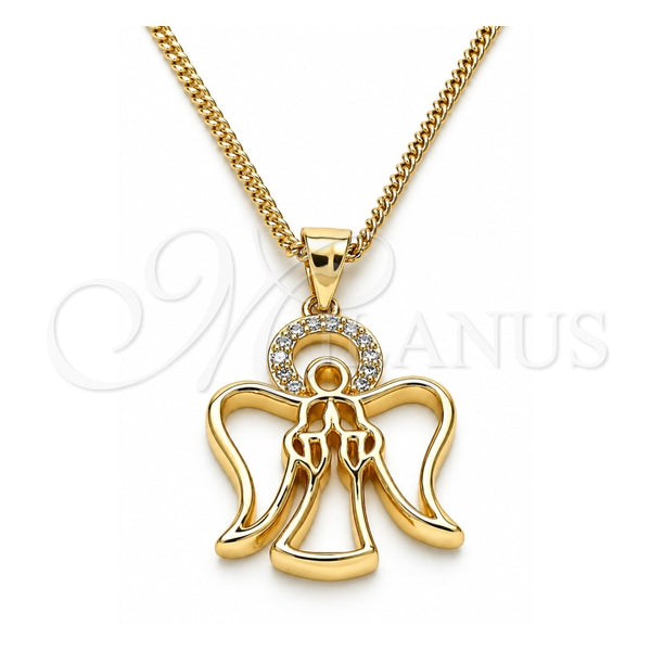 Collares con Dije 04.156.0456.20 Oro Laminado, Diseño de Angel, con Blanca Micro Pave, Pulido, Tono Dorado (02 MM Thickness, 20 Inches Length)