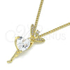 Collares con Dije 04.156.0457.18 Oro Laminado, Diseño de Angel y Corazón, con Blanca Zirconia Cubica and Blanca Micro Pave, Pulido, Tono Dorado (02 MM Thickness, 18 Inches Length)