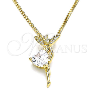 Collares con Dije 04.156.0457.18 Oro Laminado, Diseño de Angel y Corazón, con Blanca Zirconia Cubica and Blanca Micro Pave, Pulido, Tono Dorado (02 MM Thickness, 18 Inches Length)