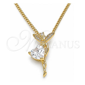 Collares con Dije 04.156.0457.18 Oro Laminado, Diseño de Angel y Corazón, con Zirconia Cubica Blanca y Micro Pave Blanca, Pulido, Tono Dorado (Grosor 02 MM, 18 Pulgadas de Largo)