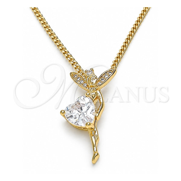 Collares con Dije 04.156.0457.18 Oro Laminado, Diseño de Angel y Corazón, con Zirconia Cubica Blanca y Micro Pave Blanca, Pulido, Tono Dorado (Grosor 02 MM, 18 Pulgadas de Largo)