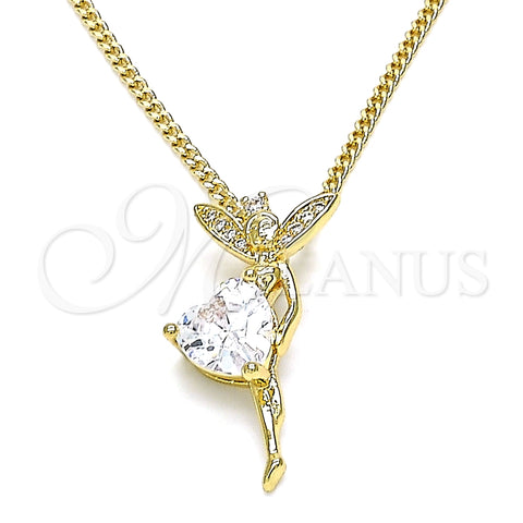 Collares con Dije 04.156.0457.18 Oro Laminado, Diseño de Angel y Corazón, con Blanca Zirconia Cubica and Blanca Micro Pave, Pulido, Tono Dorado (02 MM Thickness, 18 Inches Length)