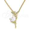 Collares con Dije 04.156.0457.18 Oro Laminado, Diseño de Angel y Corazón, con Blanca Zirconia Cubica and Blanca Micro Pave, Pulido, Tono Dorado (02 MM Thickness, 18 Inches Length)