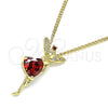 Collares con Dije 04.156.0457.2.20 Oro Laminado, Diseño de Angel y Corazón, con Granate Zirconia Cubica and Blanca Micro Pave, Pulido, Tono Dorado (02 MM Thickness, 20 Inches Length)