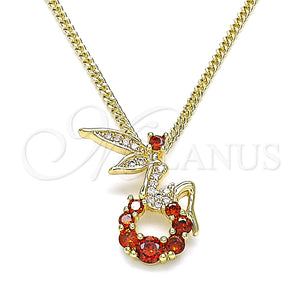 Collares con Dije 04.156.0458.2.20 Oro Laminado, Diseño de Angel, con Granate Zirconia Cubica and Blanca Micro Pave, Pulido, Tono Dorado (02 MM Thickness, 20 Inches Length)