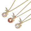 Collares con Dije 04.156.0458.2.20 Oro Laminado, Diseño de Angel, con Granate Zirconia Cubica and Blanca Micro Pave, Pulido, Tono Dorado (02 MM Thickness, 20 Inches Length)