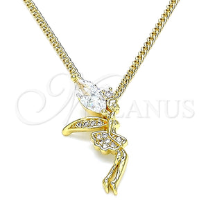 Collares con Dije 04.156.0459.20 Oro Laminado, Diseño de Angel, con Blanca Zirconia Cubica and Blanca Micro Pave, Pulido, Tono Dorado (02 MM Thickness, 20 Inches Length)