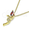 Collares con Dije 04.156.0459.2.20 Oro Laminado, Diseño de Angel, con Granate Zirconia Cubica and Blanca Micro Pave, Pulido, Tono Dorado (02 MM Thickness, 20 Inches Length)