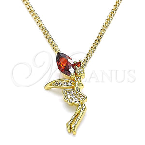 Collares con Dije 04.156.0459.2.20 Oro Laminado, Diseño de Angel, con Granate Zirconia Cubica and Blanca Micro Pave, Pulido, Tono Dorado (02 MM Thickness, 20 Inches Length)