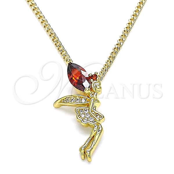 Collares con Dije 04.156.0459.2.20 Oro Laminado, Diseño de Angel, con Granate Zirconia Cubica and Blanca Micro Pave, Pulido, Tono Dorado (02 MM Thickness, 20 Inches Length)