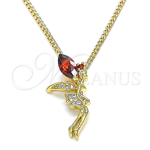 Collares con Dije 04.156.0459.2.20 Oro Laminado, Diseño de Angel, con Granate Zirconia Cubica and Blanca Micro Pave, Pulido, Tono Dorado (02 MM Thickness, 20 Inches Length)