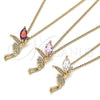 Collares con Dije 04.156.0459.2.20 Oro Laminado, Diseño de Angel, con Granate Zirconia Cubica and Blanca Micro Pave, Pulido, Tono Dorado (02 MM Thickness, 20 Inches Length)