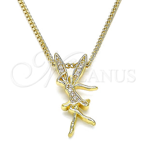 Collares con Dije 04.156.0461.20 Oro Laminado, Diseño de Angel, con Blanca Micro Pave, Pulido, Tono Dorado (02 MM Thickness, 20 Inches Length)