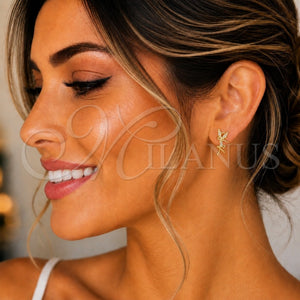 Arete Dormilona 02.156.0620 Oro Laminado, Diseño de Angel, con Blanca Micro Pave, Pulido, Tono Dorado